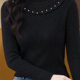 Delicate Ruffle Trim Mock Neck Long Sleeve Knit Sweater