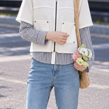 Casual Striped Collared Shirt and Crew Neck Knit Vest Set