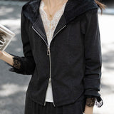 Casual Lace Panel Hooded Top and High Waist Wide Leg Pants Set