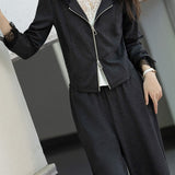Casual Lace Panel Hooded Top and High Waist Wide Leg Pants Set