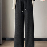 Casual High Waist Drawstring Colorblock Wide Leg Pants