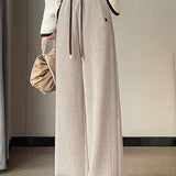 Casual High Waist Drawstring Colorblock Wide Leg Pants