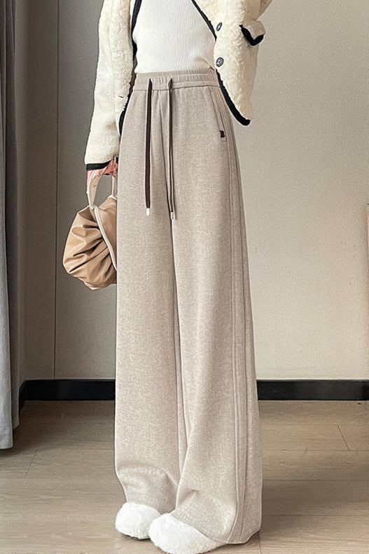 Casual High Waist Drawstring Colorblock Wide Leg Pants