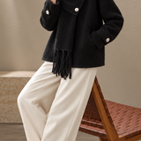 Elegant Wrap Front Diagonal Button Coat
