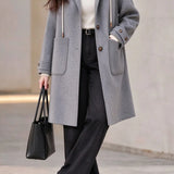 Casual Detachable Hood Wool Blend Coat