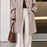 Casual Detachable Hood Wool Blend Coat
