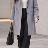 Casual Detachable Hood Wool Blend Coat