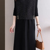 Elegant Sequin V-Neck Vest and Elastic Waist Skirt Set