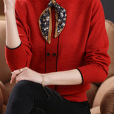 Chic Stand Collar Tie Detail Long Sleeve Knit Sweater