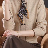 Chic Stand Collar Tie Detail Long Sleeve Knit Sweater