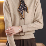 Chic Stand Collar Tie Detail Long Sleeve Knit Sweater