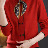 Chic Stand Collar Tie Detail Long Sleeve Knit Sweater