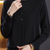 Elegant Ruffle Trim Crew Neck Long Sleeve Knit Sweater