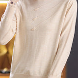Elegant Ruffle Trim Crew Neck Long Sleeve Knit Sweater