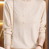 Elegant Ruffle Trim Crew Neck Long Sleeve Knit Sweater