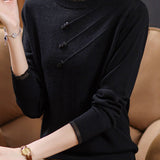 Elegant Ruffle Trim Crew Neck Long Sleeve Knit Sweater