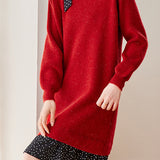 Elegant Layered Look Polka Dot Tie Detail Knit Dress
