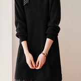 Elegant Layered Look Polka Dot Tie Detail Knit Dress