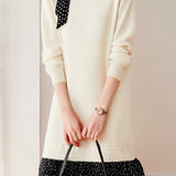 Elegant Layered Look Polka Dot Tie Detail Knit Dress