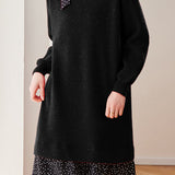 Elegant Layered Look Polka Dot Tie Detail Knit Dress