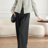 Elegant Frayed Fringe Tweed Jacket with Metal Buttons