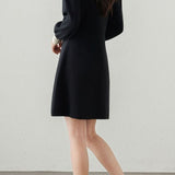 Elegant Colorblock Bow Button Knit Dress