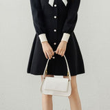 Elegant Colorblock Bow Button Knit Dress