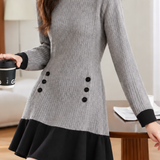 Chic Colorblock Crew Neck Long Sleeve Knit Dress
