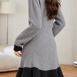 Chic Colorblock Crew Neck Long Sleeve Knit Dress