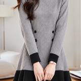 Chic Colorblock Crew Neck Long Sleeve Knit Dress