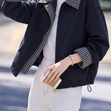 Casual Striped Collared Layered Look Long Sleeve Jacket