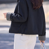 Casual Striped Collared Layered Look Long Sleeve Jacket
