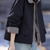 Casual Striped Collared Layered Look Long Sleeve Jacket