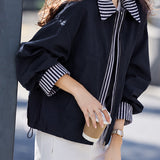 Casual Striped Collared Layered Look Long Sleeve Jacket