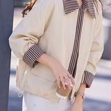 Casual Striped Collared Layered Look Long Sleeve Jacket