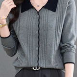 Chic Colorblock Ribbed Collared Knit Cardigan