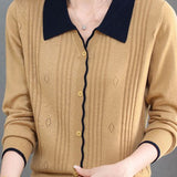 Chic Colorblock Ribbed Collared Knit Cardigan