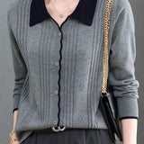 Chic Colorblock Ribbed Collared Knit Cardigan