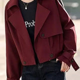 Casual Oversized Lapel Double Breasted Cropped Trench Coat