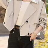 Casual Oversized Lapel Double Breasted Cropped Trench Coat