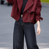 Casual Oversized Lapel Double Breasted Cropped Trench Coat