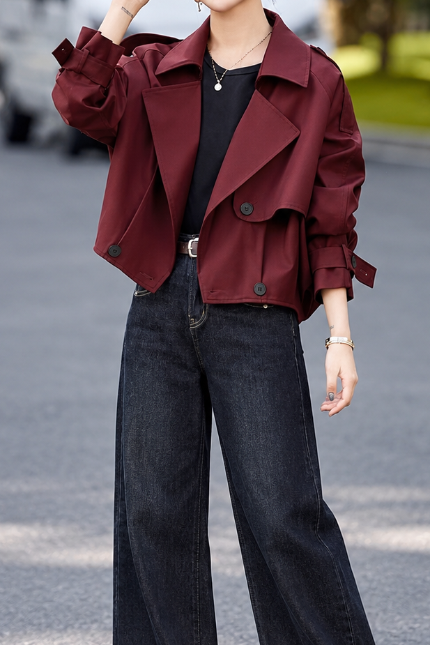 Casual Oversized Lapel Double Breasted Cropped Trench Coat