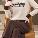 Casual Colorblock Mock Neck Letter Jacquard Knit Sweater