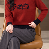 Casual Colorblock Mock Neck Letter Jacquard Knit Sweater