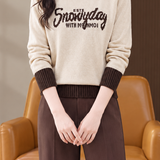 Casual Colorblock Mock Neck Letter Jacquard Knit Sweater