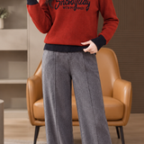 Casual Colorblock Mock Neck Letter Jacquard Knit Sweater