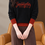 Casual Colorblock Mock Neck Letter Jacquard Knit Sweater