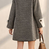 Vintage Houndstooth Fuzzy Coat with Oversized Lapel