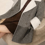 Vintage Houndstooth Fuzzy Coat with Oversized Lapel