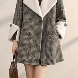 Vintage Houndstooth Fuzzy Coat with Oversized Lapel